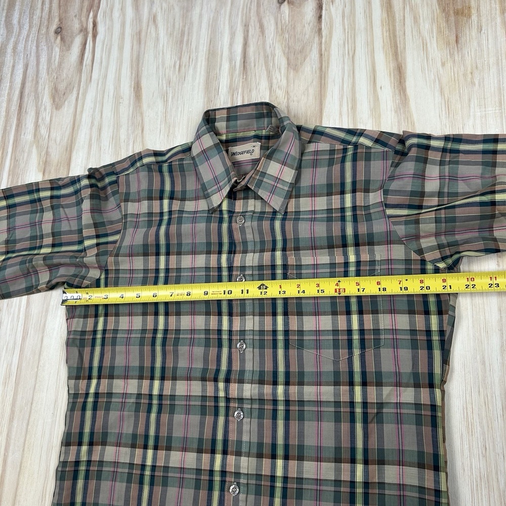 True‎ Vintage Disco Button Shirt M Plaid Wedgefield 70s USA Dagger Short Sleeve - Picture 6 of 8
